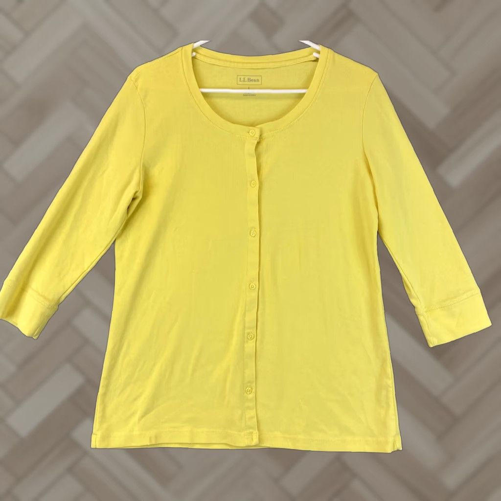 Vintage LL BEAN Women XS Yellow 100% Cotton Long Sleeve Button-Down Shirt Size L / US 10 / IT 46 - 1 Thumbnail