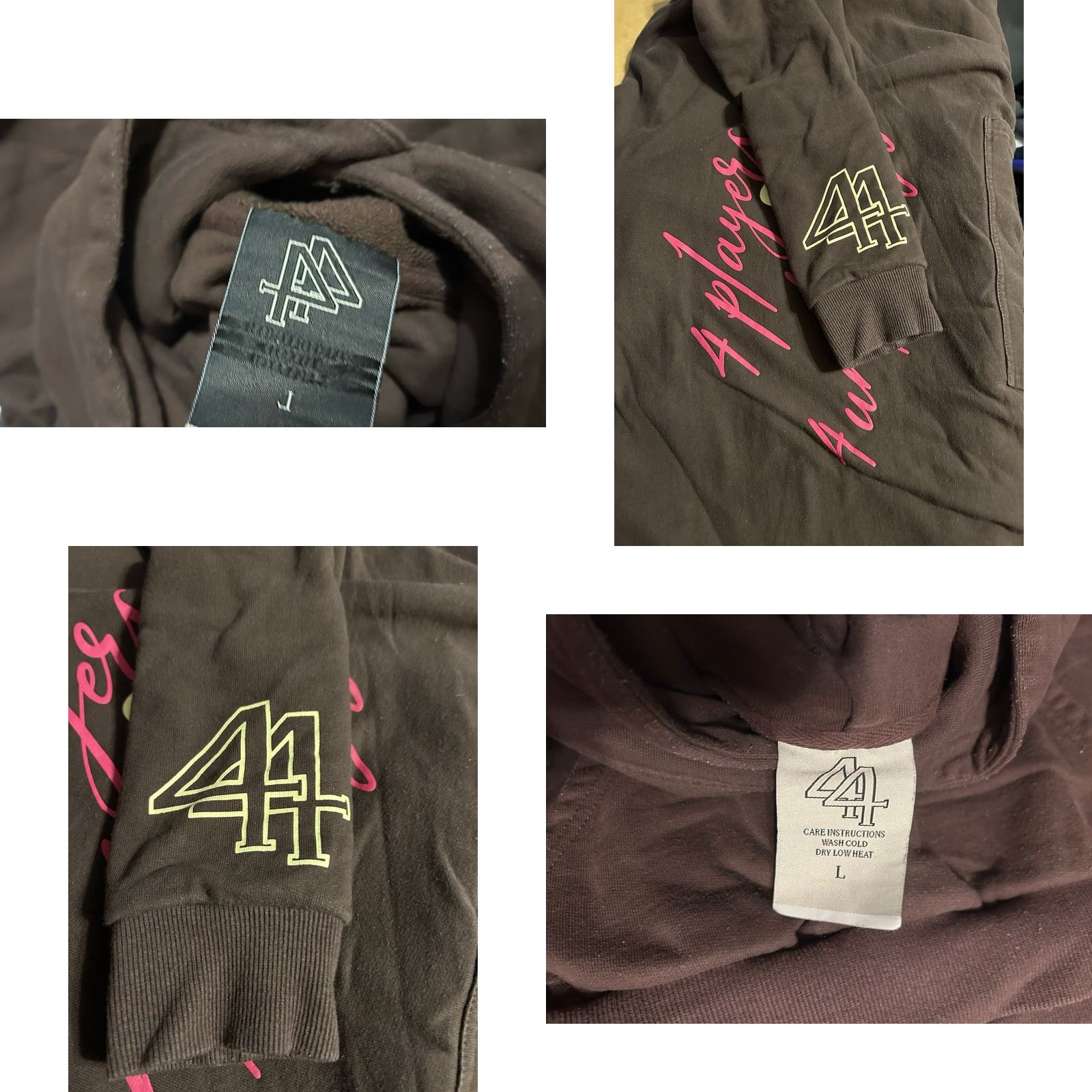 J Brand 44 Brand 4 Players 4 Underdogs Hoodie Women L Brown Embroidered Chest Modern Pullover Hooded Knit Long Sleeve Casual Winter Vintage No Size L / US 10 / IT 46 - 8 Thumbnail