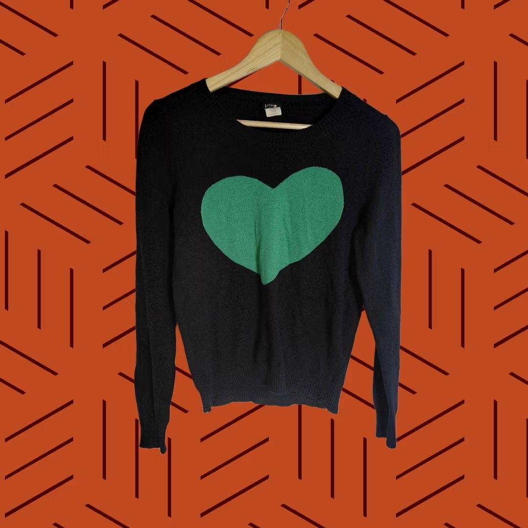 J.Crew J.CREW Wool Cashmere Blend Heart Sweater Black Graphic Print Size M Sweater Womens Casual Pullover Crew Neck Long Sleeve Season Fall Winter 0 Size M / US 6-8 / IT 42-44 - 1 Thumbnail