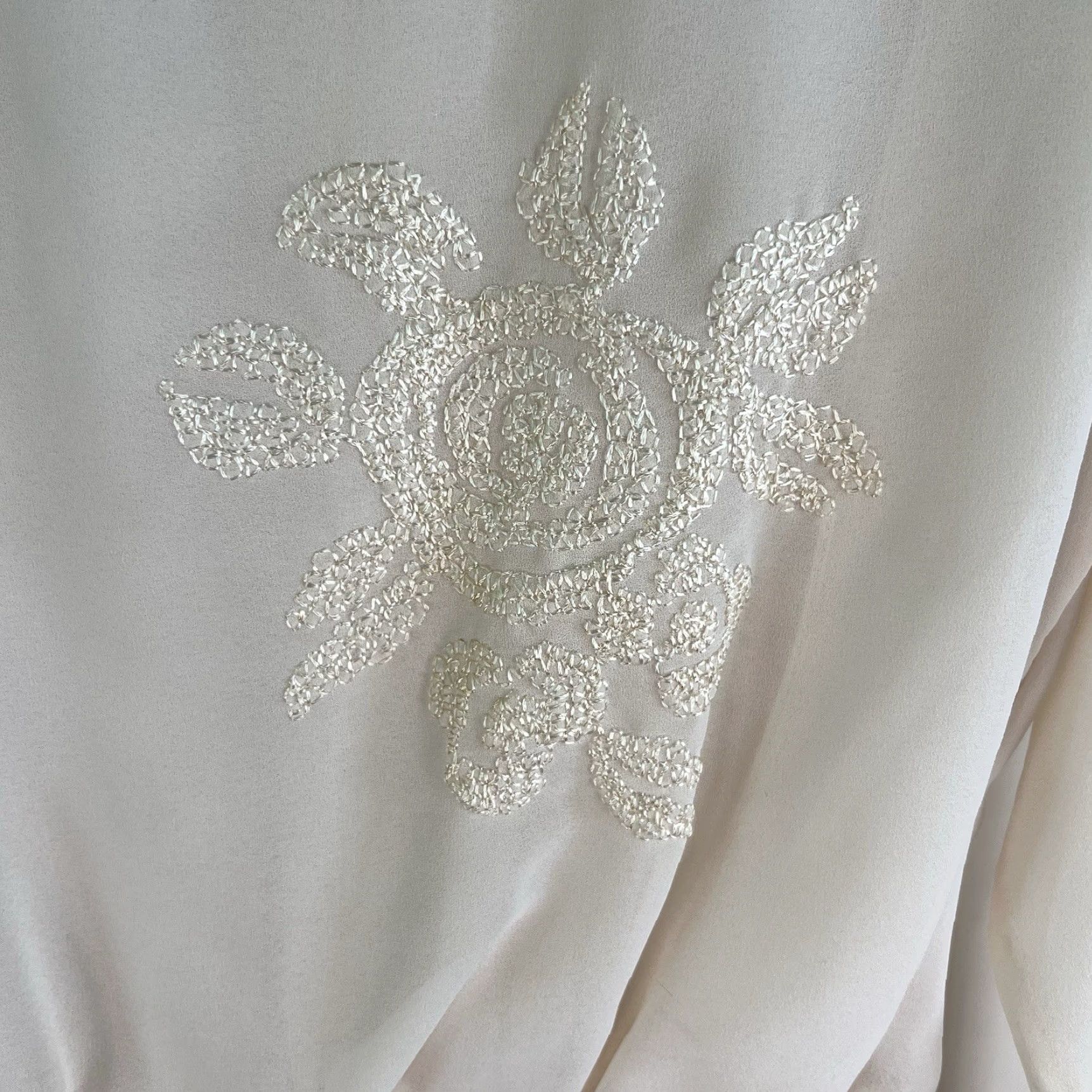 Vintage VINTAGE Ursula of Sweden Dress Chiffon Floral Drop Waist Midi Ivory 12 Womens 70s Size XL / US 12-14 / IT 48-50 - 7 Thumbnail
