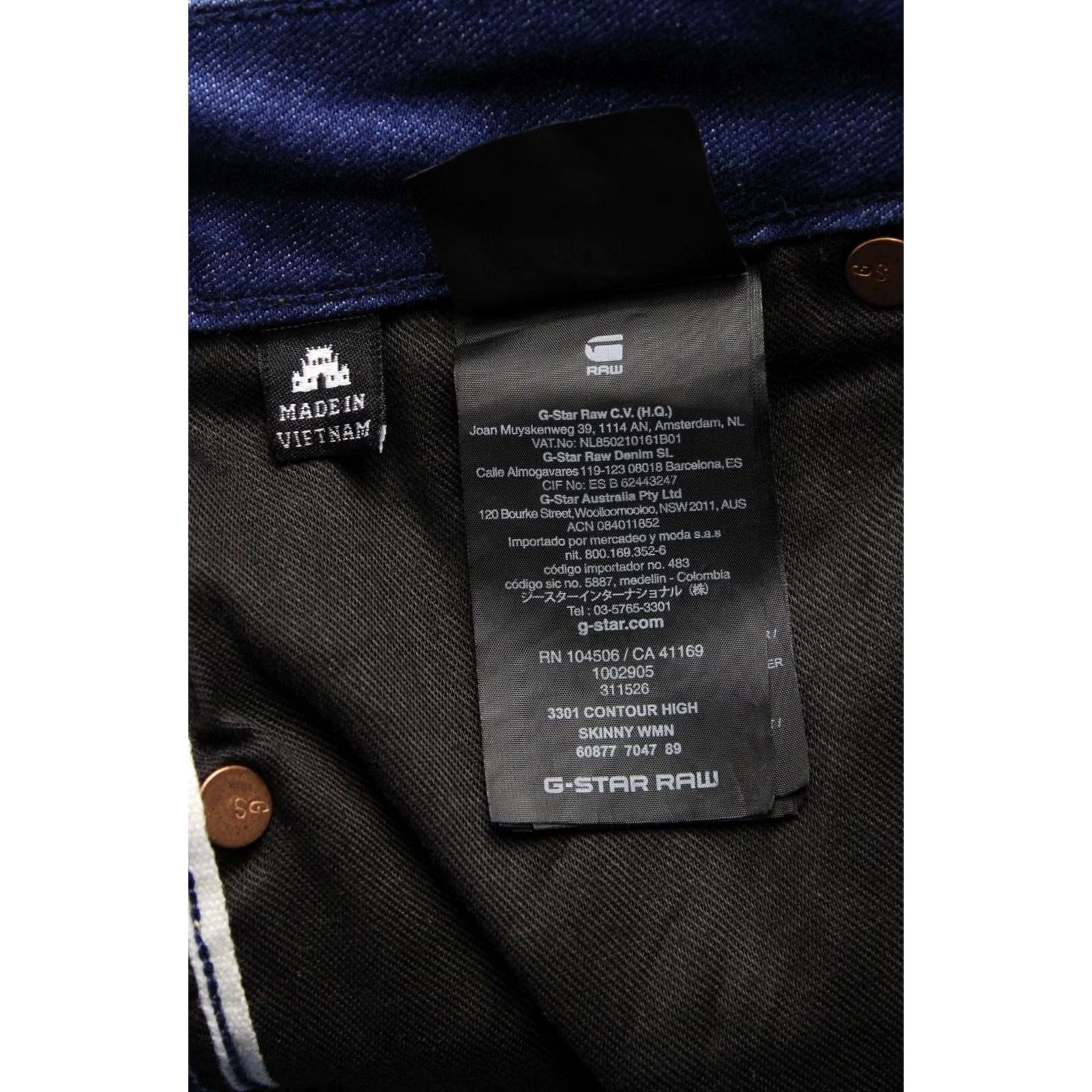 G-Star G-STAR 3301 Contour High Skinny Jeans Women's W29/L32 Stretch Whiskers Zip Fly Dark Blue Size 29" - 7 Thumbnail