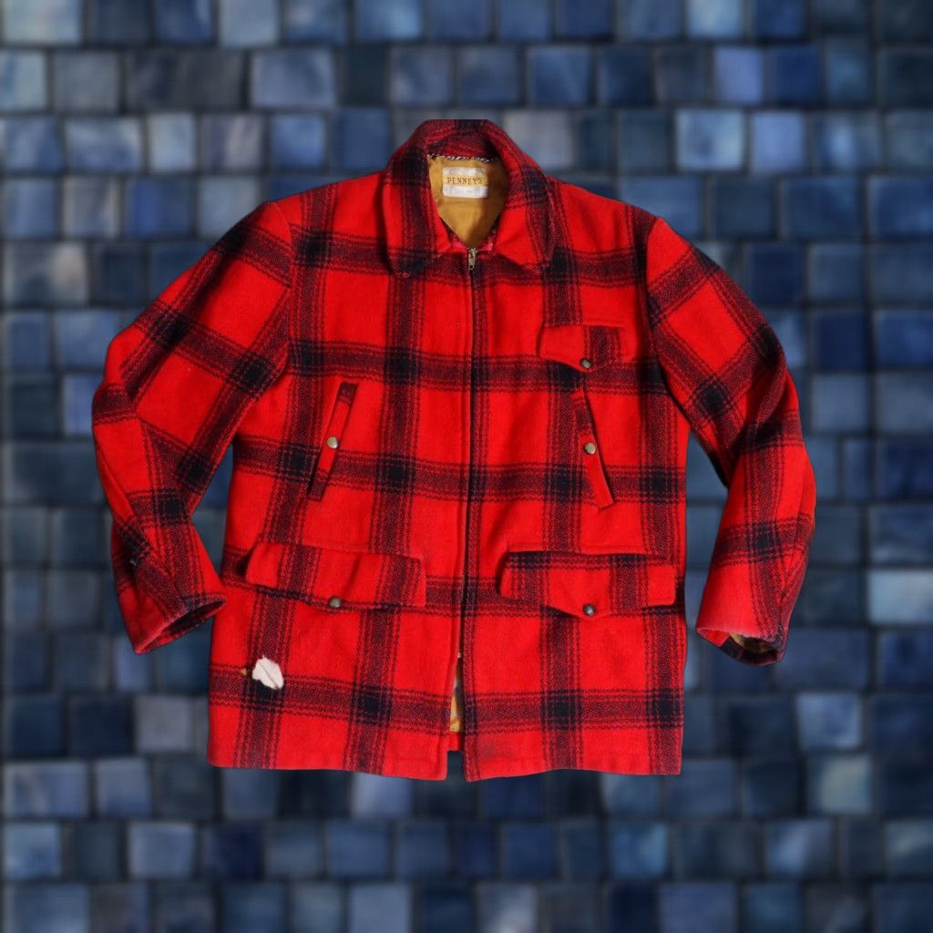 Vintage VTG Penneys USA Mackinaw Jacket Coat Mens L Wool Zip Plaid Red Black 50s Size US L / EU 52-54 / 3 - 1 Thumbnail