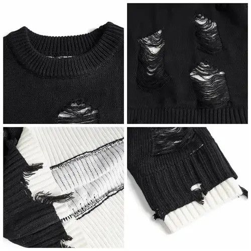 Japanese Brand High Street Black White Two Sided Neck Knit Sweater Men's Size US M / EU 48-50 / 2 - 3 Thumbnail