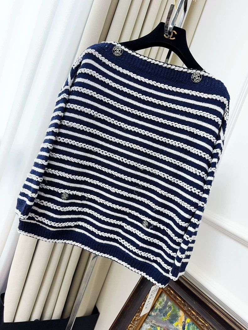 Chanel Chanel 20S Roof Series Navy Blue Striped Knitted Sweater Size S / US 4 / IT 40 - 1 Thumbnail