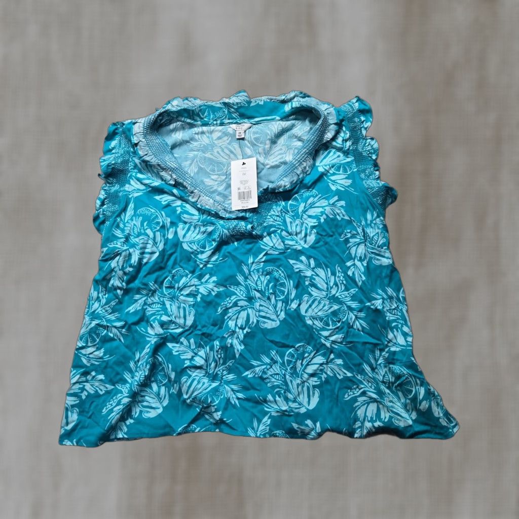 Vintage CROWN & IVY Floral Print Blue Sleeveless Shoulder Shirt Adult Women Plus Size 2X Size XXL / US 16-18 / IT 52-54 - 1 Thumbnail