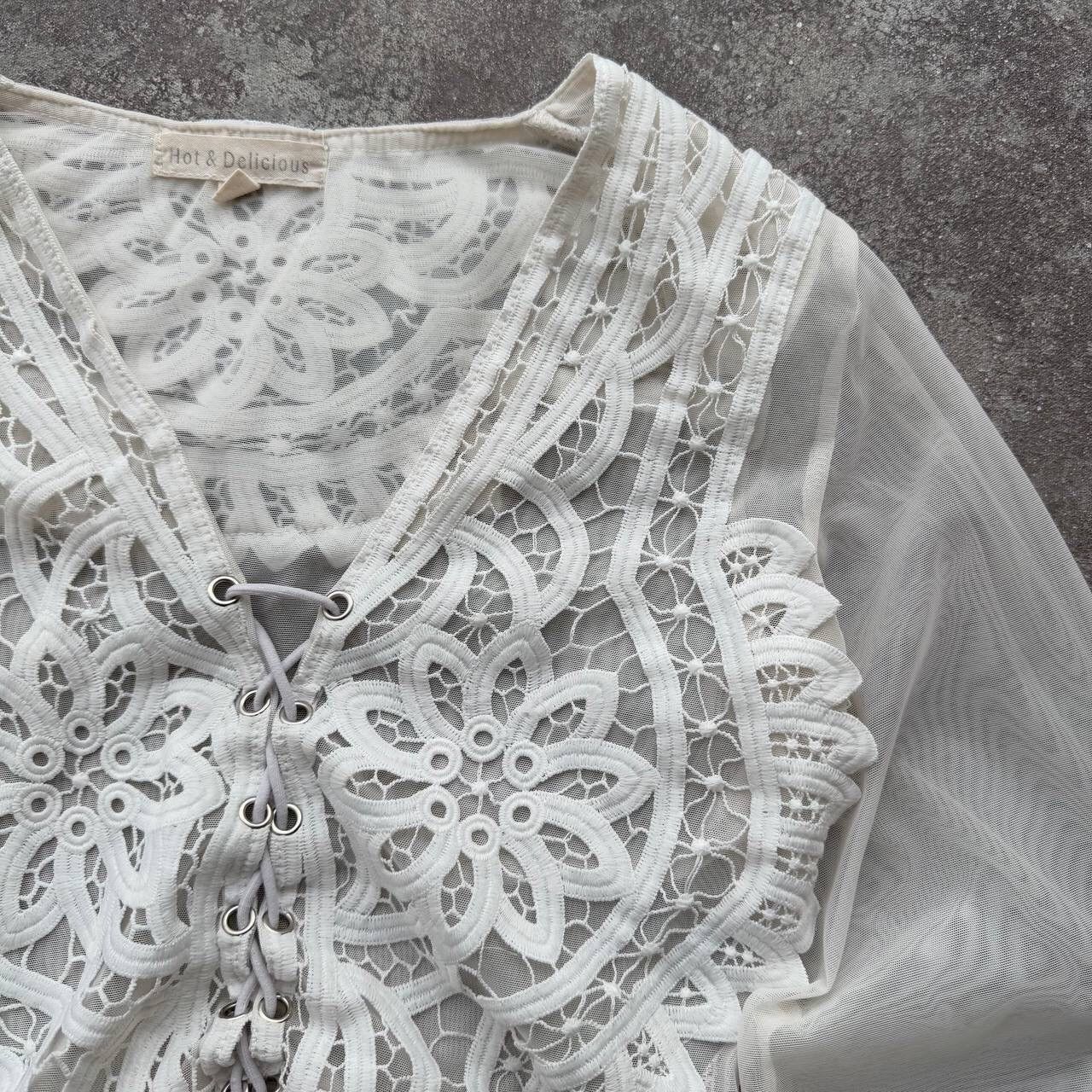 Hysteric Glamour × Japanese Brand × Vintage Vintage Mesh Lace Details Long Sleeve Blouse Size M / US 6-8 / IT 42-44 - 4 Thumbnail