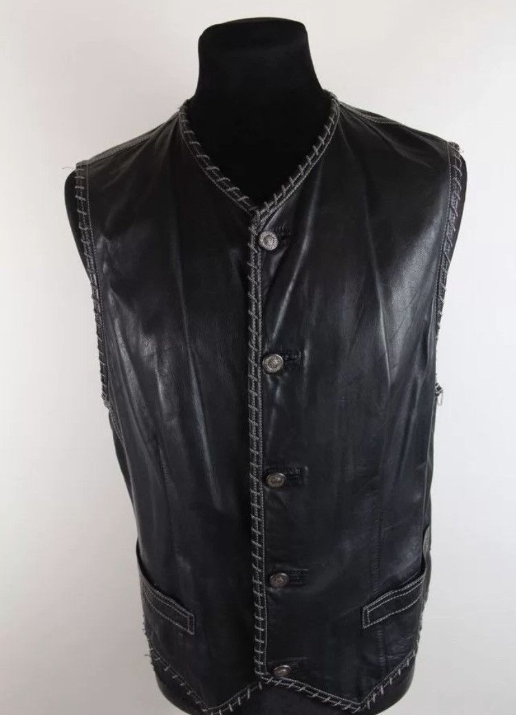 Image of Gianni Versace Leather Biker Chain Detail Vest in Black, Men's (Size Small)