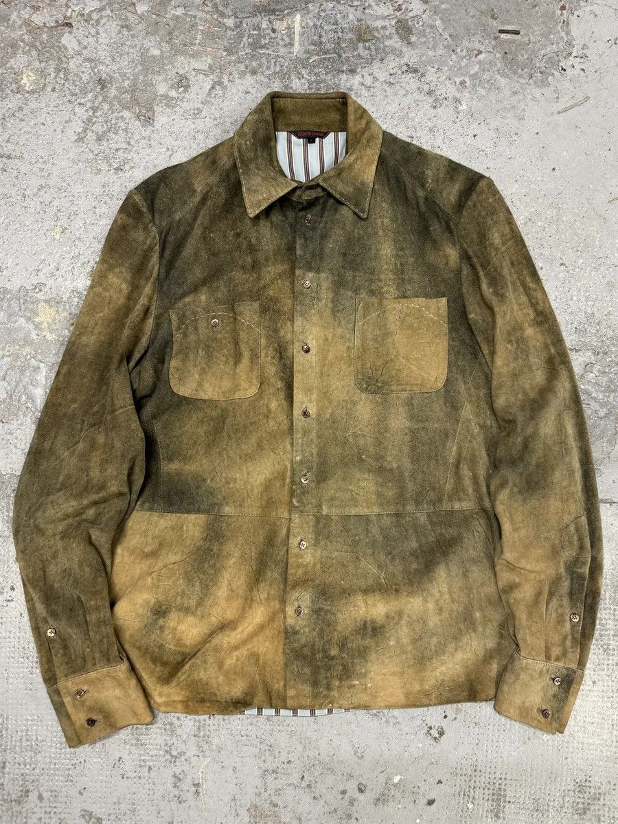 Roberto Cavalli 2000s Roberto Cavalli Green Faded Dust Leather Shirt Size US M / EU 48-50 / 2 - 1 Thumbnail