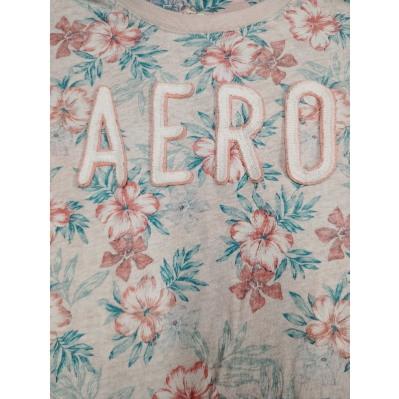 Aeropostale Aeropostale Pink & Aqua Floral Short Sleeve Tee Size S / US 4 / IT 40 - 2 Thumbnail