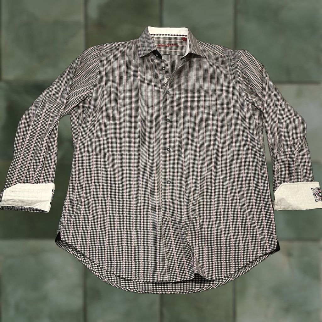 Robert Graham Robert Graham Mens Shirt Button-Up Long Sleeve Check Black White Contrasting Trim Embroidered Logo Size US M / EU 48-50 / 2 - 1 Thumbnail