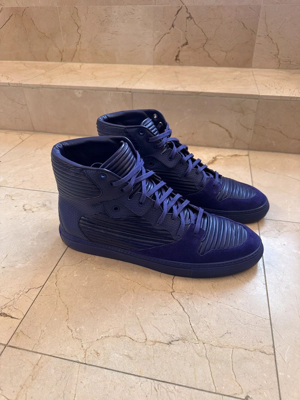 Balenciaga Balenciaga Men's Blue Violet Pleated High Top 45 US12 Size US 12 / EU 45 - 7 Thumbnail
