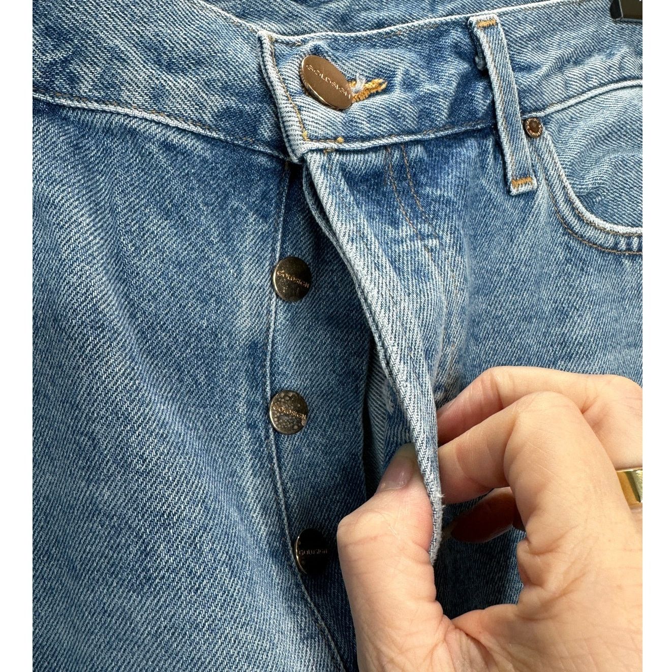 GOLDSIGN Goldsign Med Lt Wash Straight Leg Button Fly Denim Jeans 31 Size 31" - 5 Thumbnail