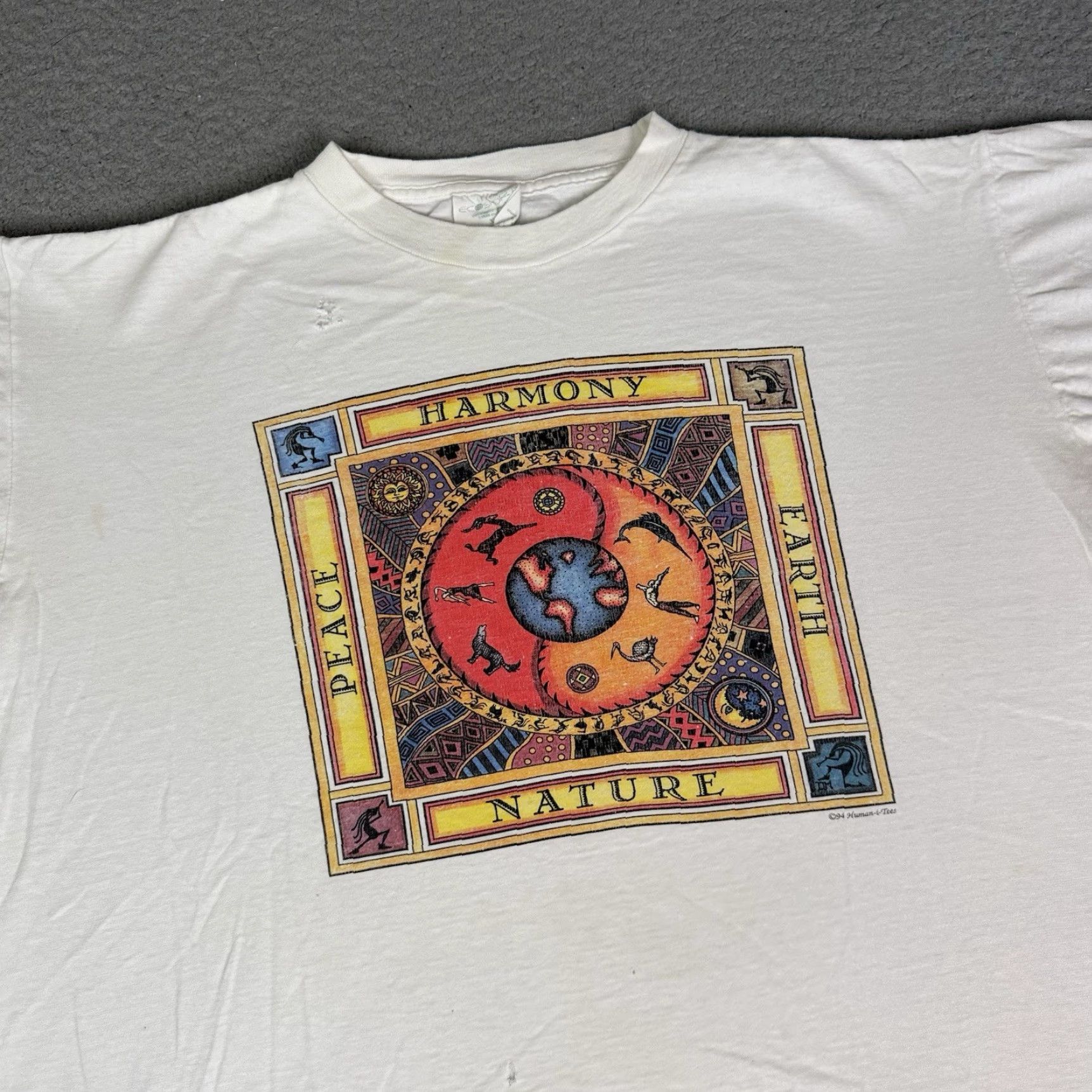 Vintage VINTAGE Human-i-tees T Shirt Mens 2XL White Peace Nature Harmony Single Stitch Shirt 2XL Womens Mens Boys Girls USA 90s Art Tribal Nature USA Size US XXL / EU 58 / 5 - 2 Thumbnail