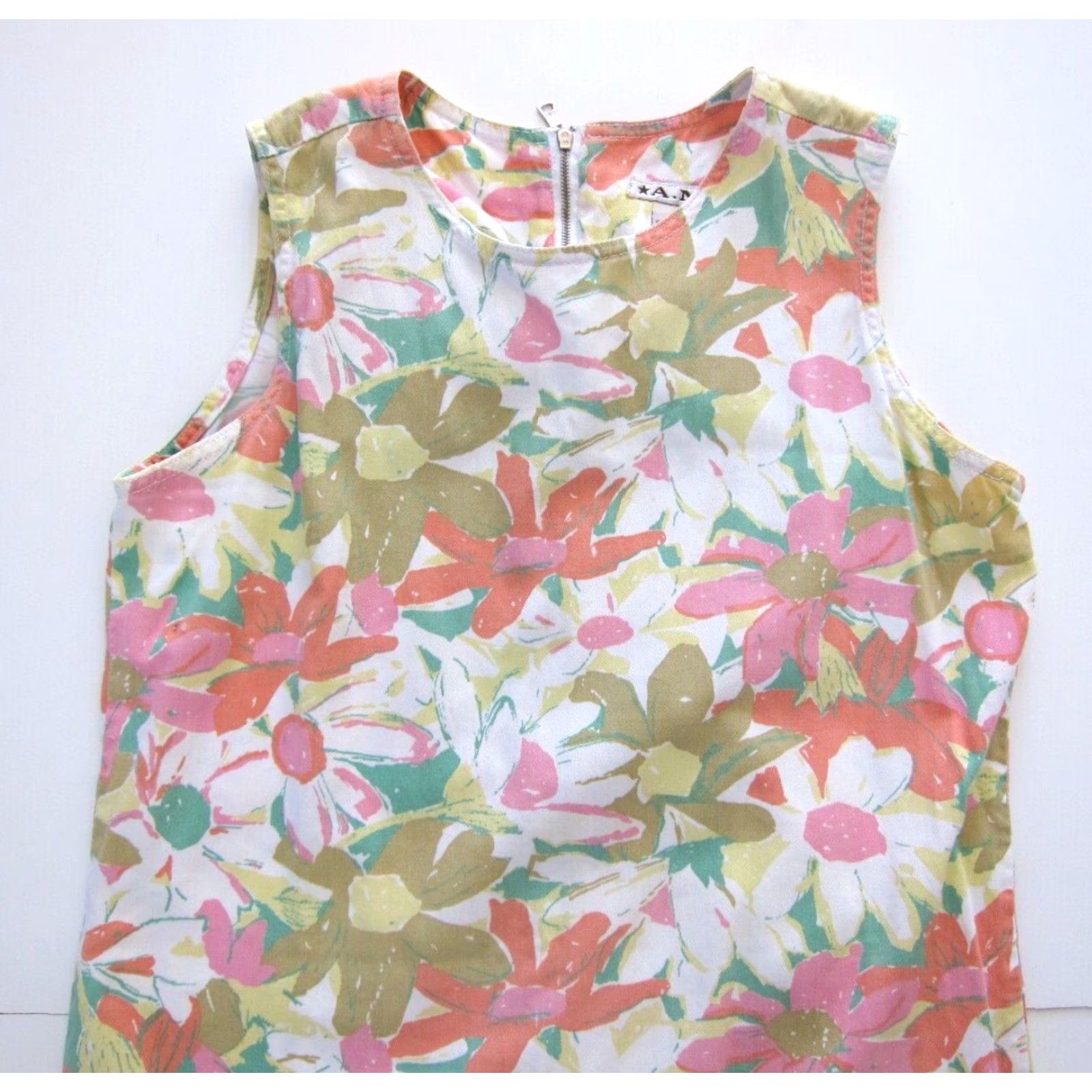 Pinko VINTAGE A.M.I. 100% Cotton Yellow Green Pink Floral Sleeveless Sheath Tank Dress M Dress Size M / US 6-8 / IT 42-44 - 4 Thumbnail
