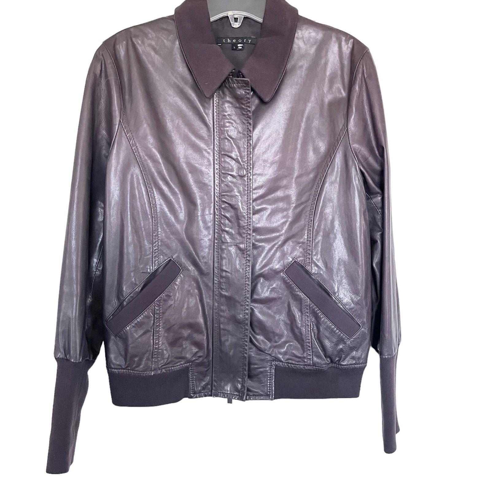 Theory Theory Leather Full Zip Seam Sealed Bomber Jacket Brown Size US L / EU 52-54 / 3 - 1 Thumbnail