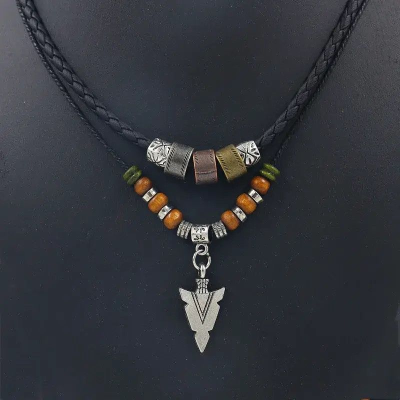 Jewelry × Vintage Stacked Artificial Leather Rope Beaded NecklaceTribal Arrow Size ONE SIZE - 1 Thumbnail