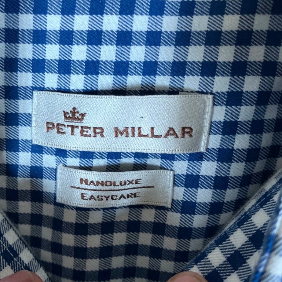 Peter Millar Peter Millar Shirt Mens Button Down Blue Check Nanoluxe Easycare 100% Cotton M Size US M / EU 48-50 / 2 - 6 Thumbnail