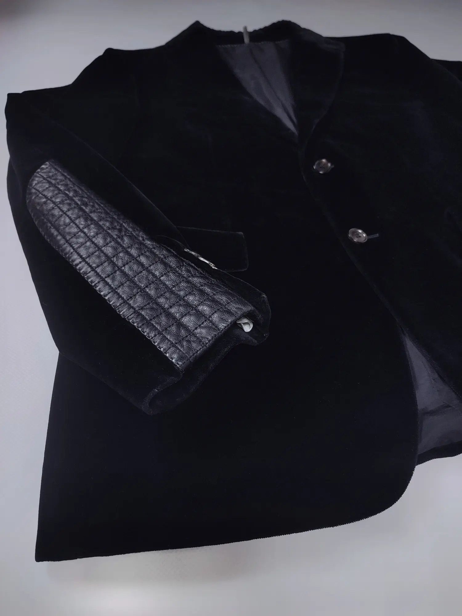 Hugo Boss Hugo Boss Leather Sleeve Velour Blazer Vintage Size 38R - 9 Thumbnail