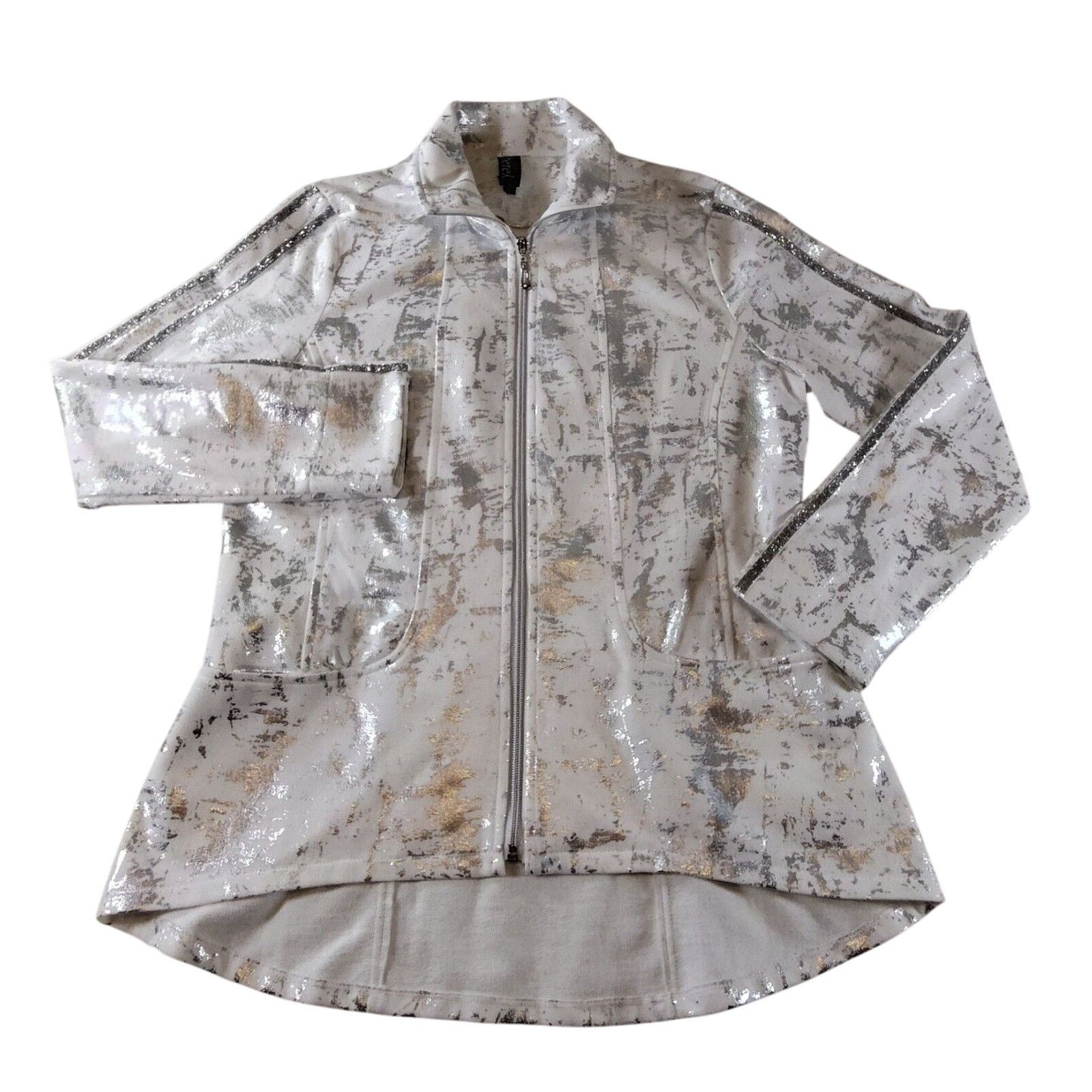 berek Metallic Full Zip Jacket White Silver Gold Small