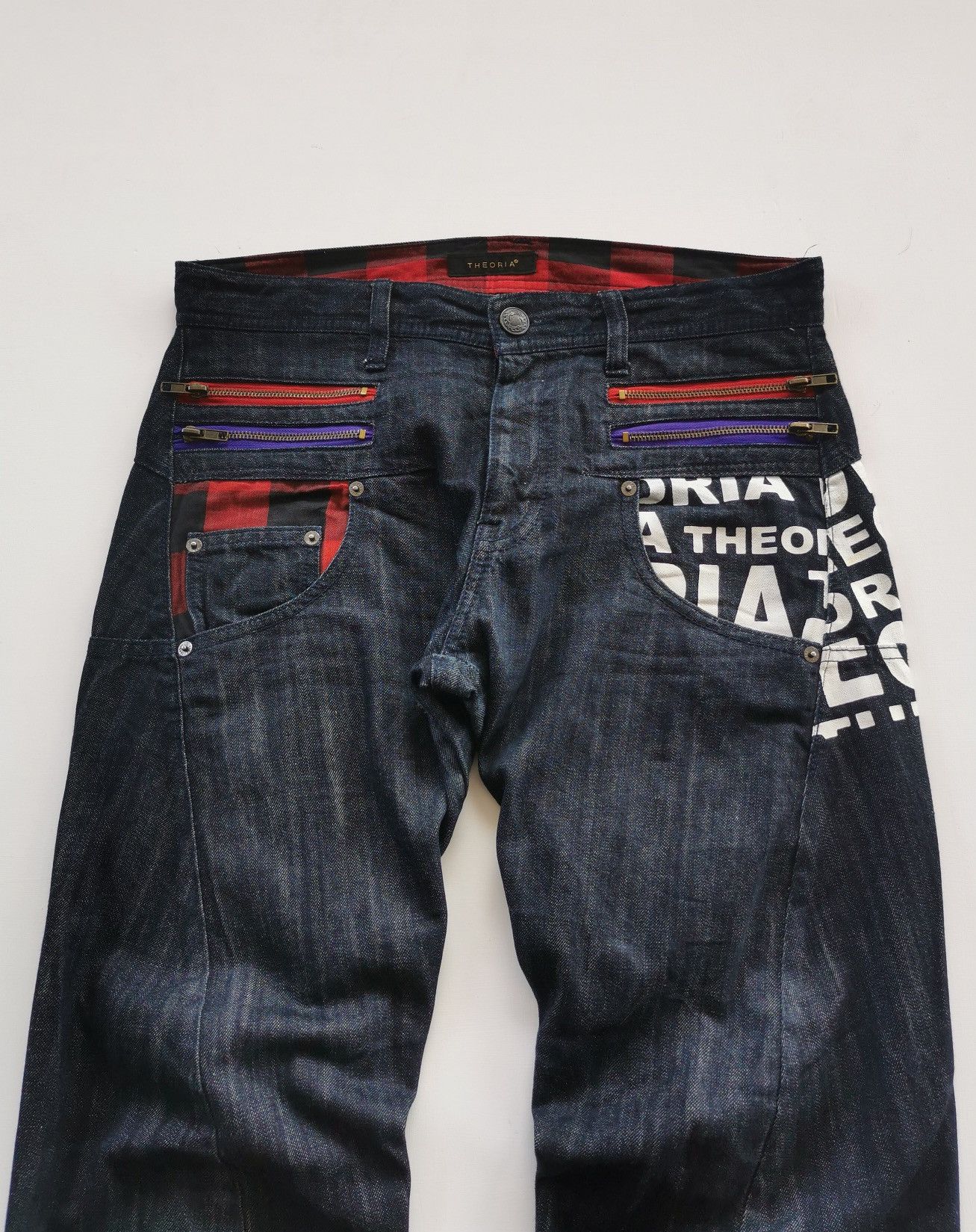 Theoria Japan Punk Zipper Double Waist Print Denim Jeans