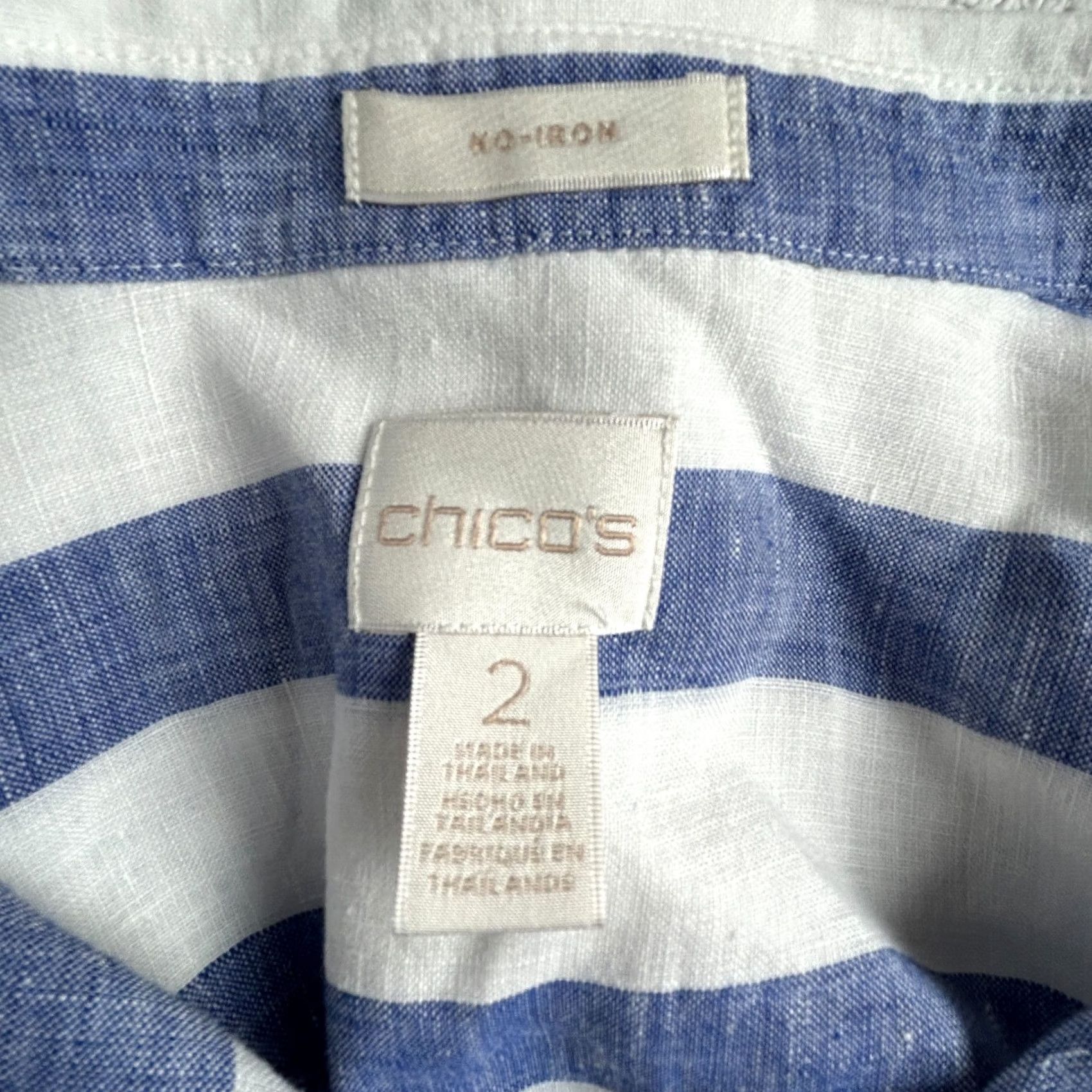 Vintage Chico's Shirt Striped Blue White Button-Down Non Iron Linen 2 XS? Size XS / US 0-2 / IT 36-38 - 5 Thumbnail