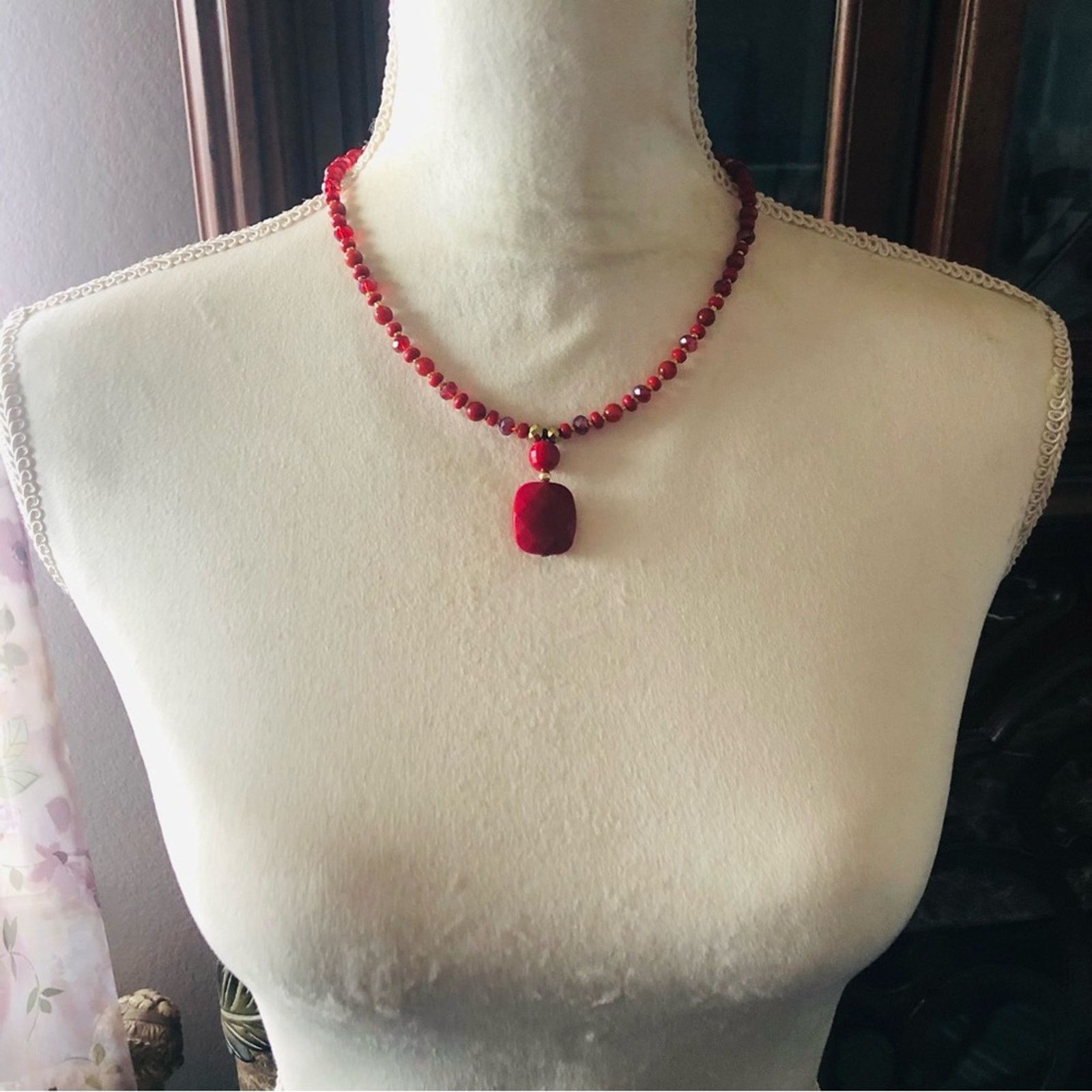Handmade Handcrafted repurpose carnelian glass faceted drop necklace Size ONE SIZE - 4 Thumbnail
