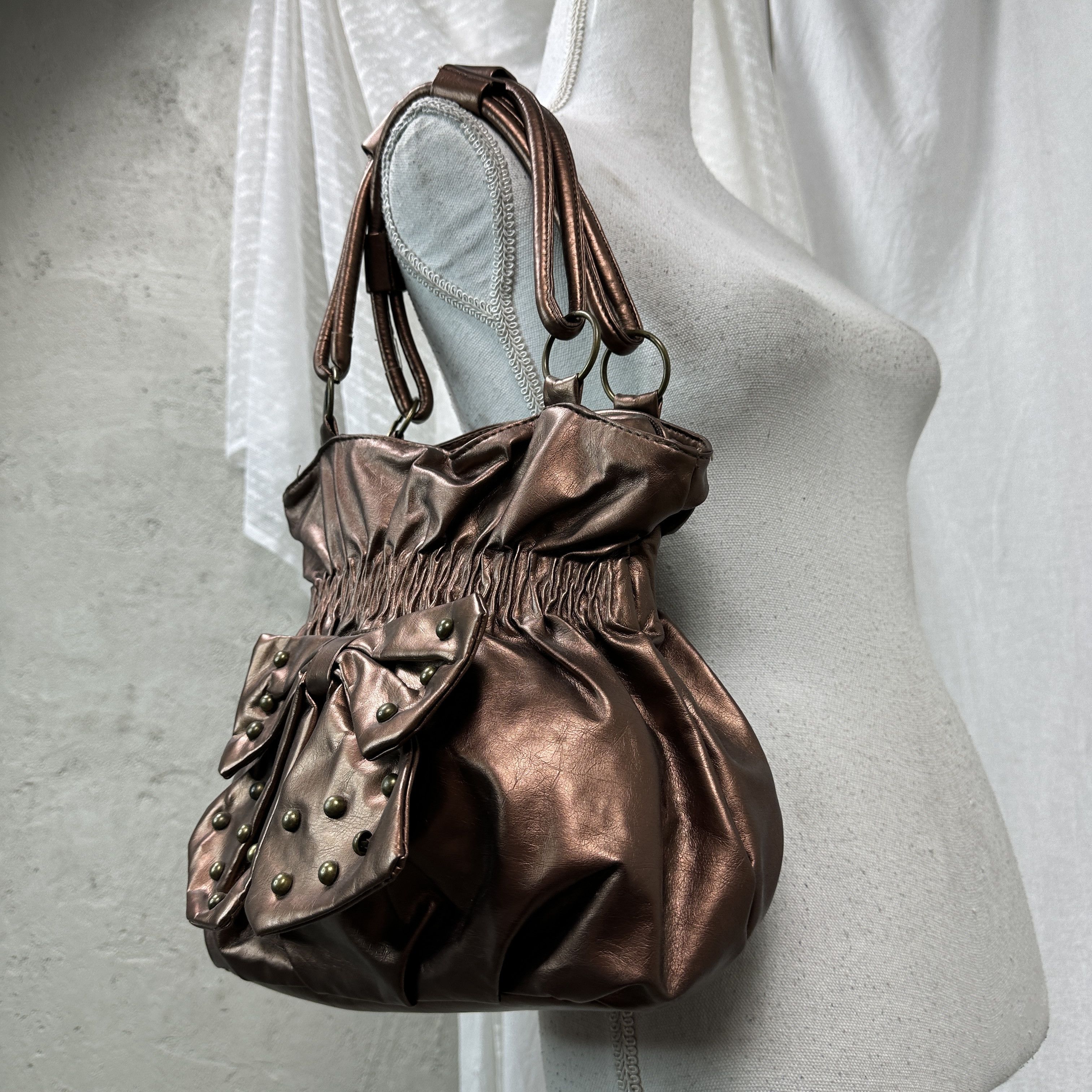 Vintage Vintage Faux Leather Metallic Coopder Bow Bag Y2K Size ONE SIZE - 6 Thumbnail