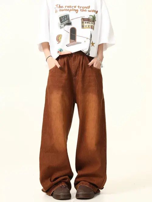 VIBE Brown Wide Leg Denim Jeans Size US 30 / EU 46 - 6 Thumbnail
