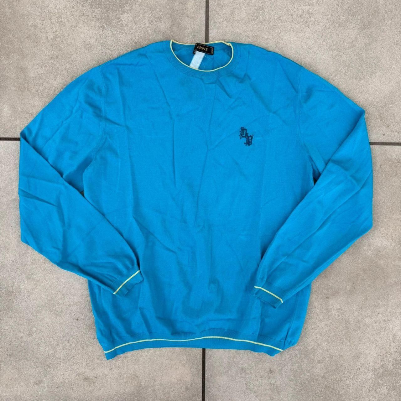 Lacoste Versace Vintage Sweater Blue 90s Retro Italian Designer Size US L / EU 52-54 / 3 - 1 Thumbnail
