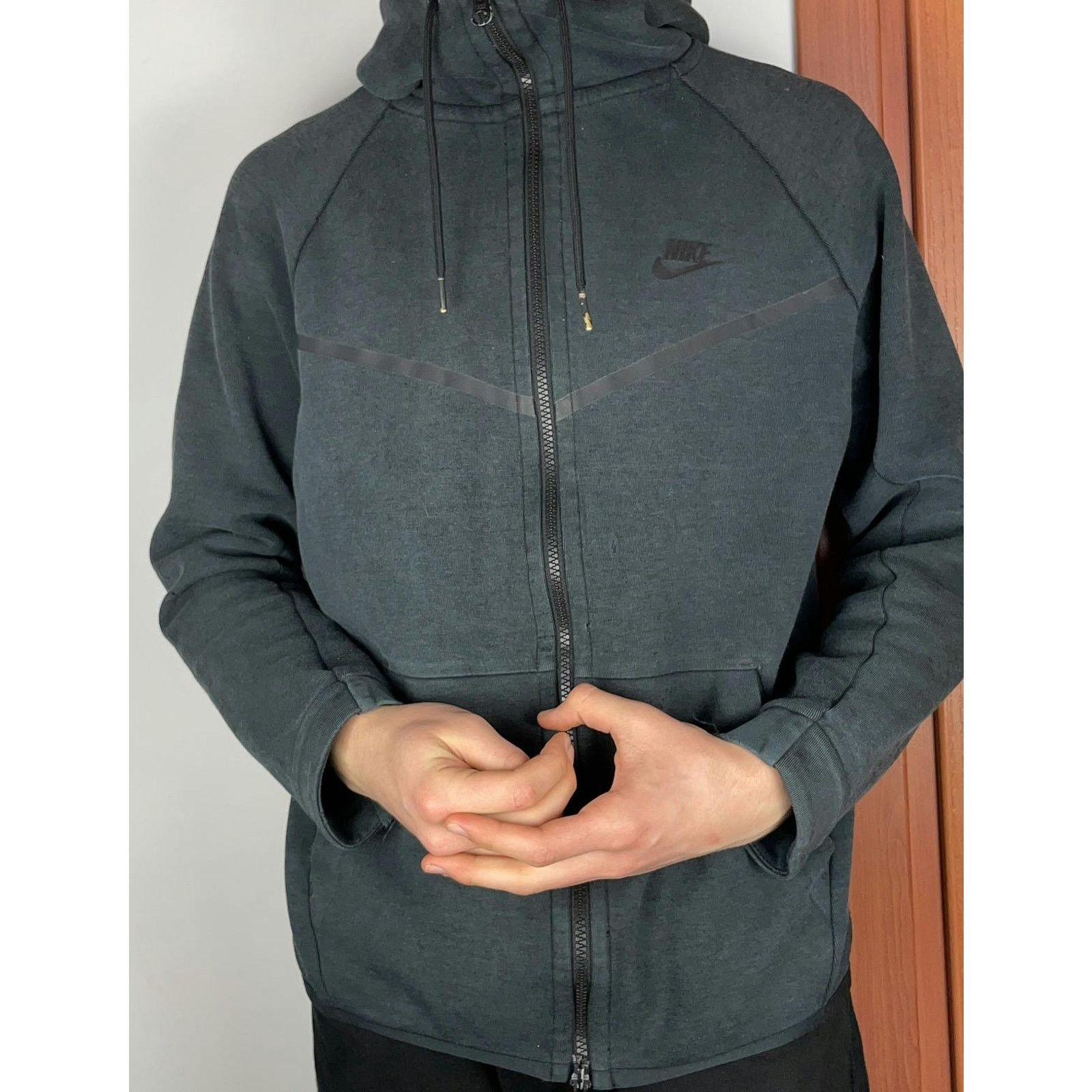 Nike Nike Tech Men's Black Cotton Swoosh Full Zip Hoodie Medium Size US M / EU 48-50 / 2 - 2 Thumbnail