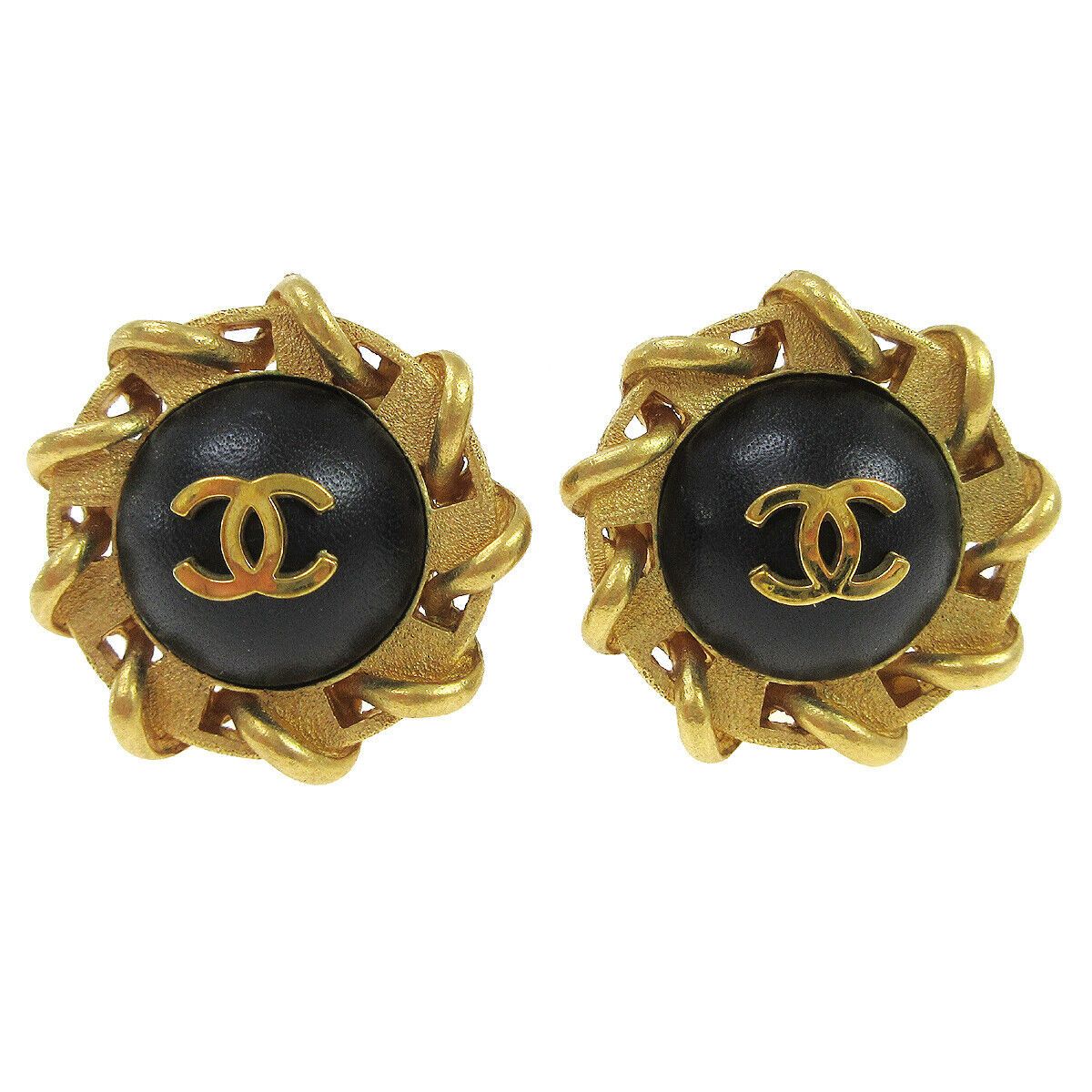 Chanel CHANEL CC Button Motif Earrings Gold Black Clip- Size ONE SIZE - 8 Thumbnail