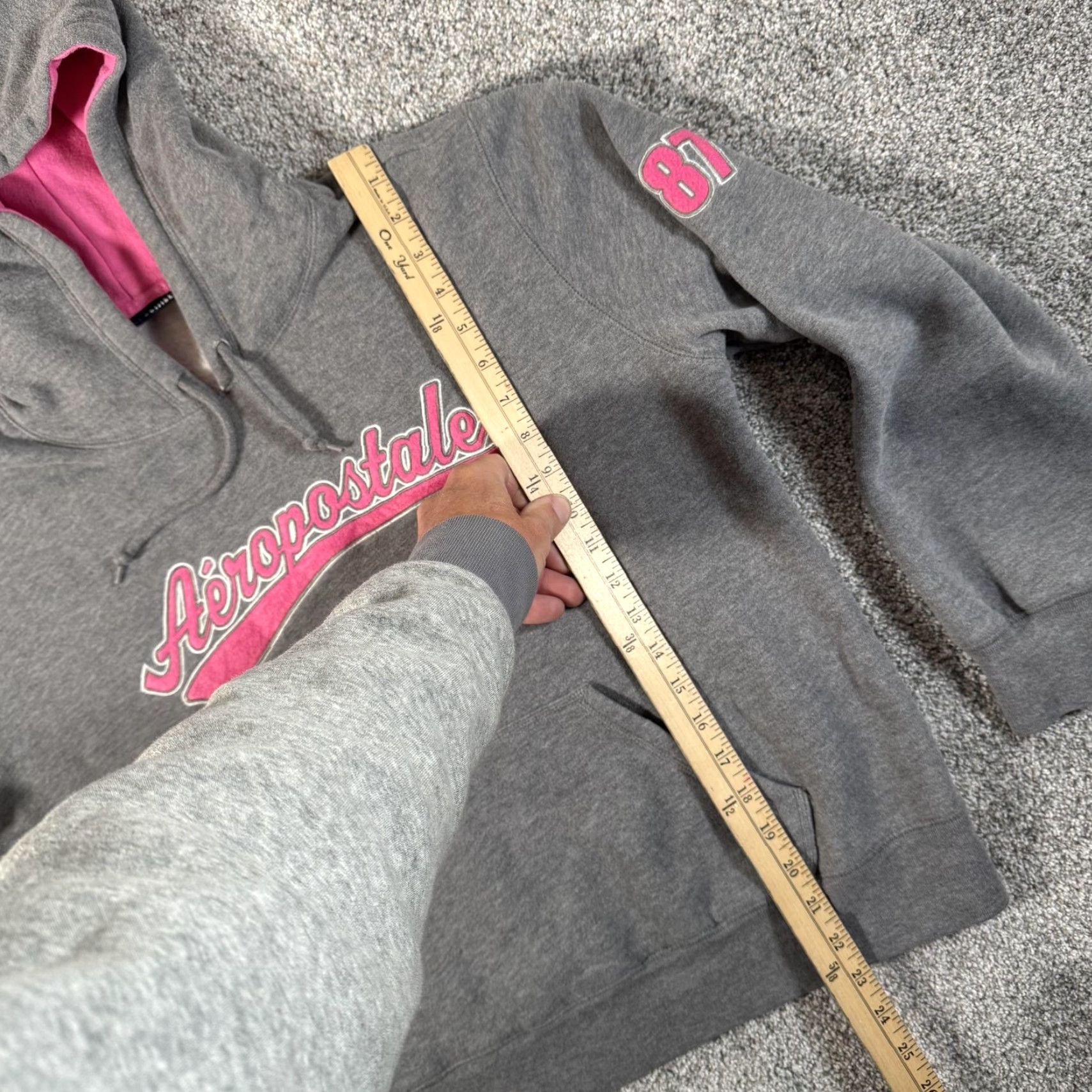 Aeropostale VINTAGE Aeropostale Hoodie Women's L Pullover Sleeves Long Sherpa Lined Gray Crew Neck Pockets Graphic Print 87 Skater Retro Sporty Mall Skater Size L / US 10 / IT 46 - 2 Thumbnail