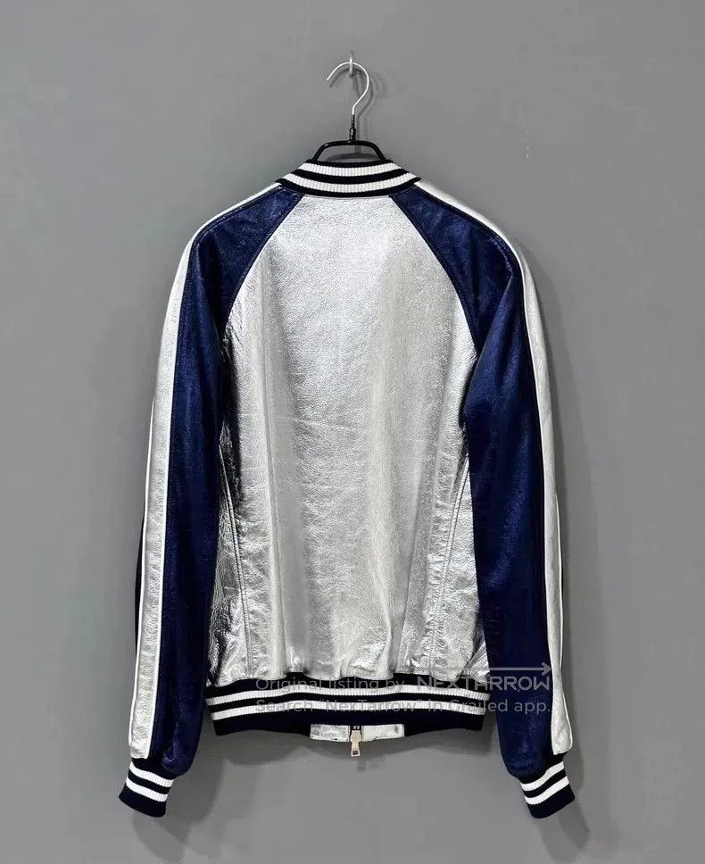 Balmain Silvery Bomber Jacket with Navy Accents. Size US L / EU 52-54 / 3 - 4 Thumbnail