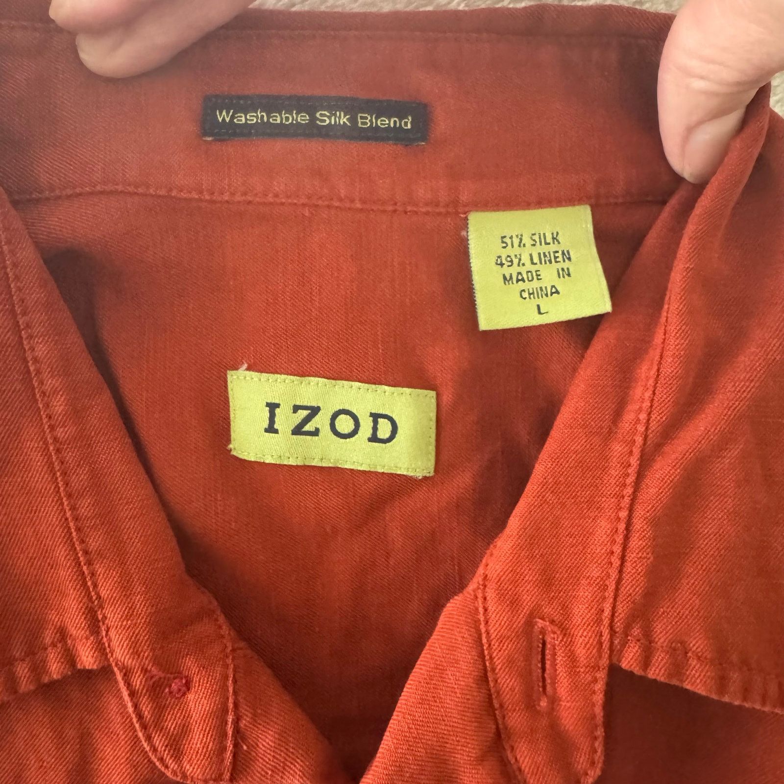 Izod Izod Men's Silk Linen Short Sleeve Button Up Shirt L Orange Size US L / EU 52-54 / 3 - 3 Thumbnail