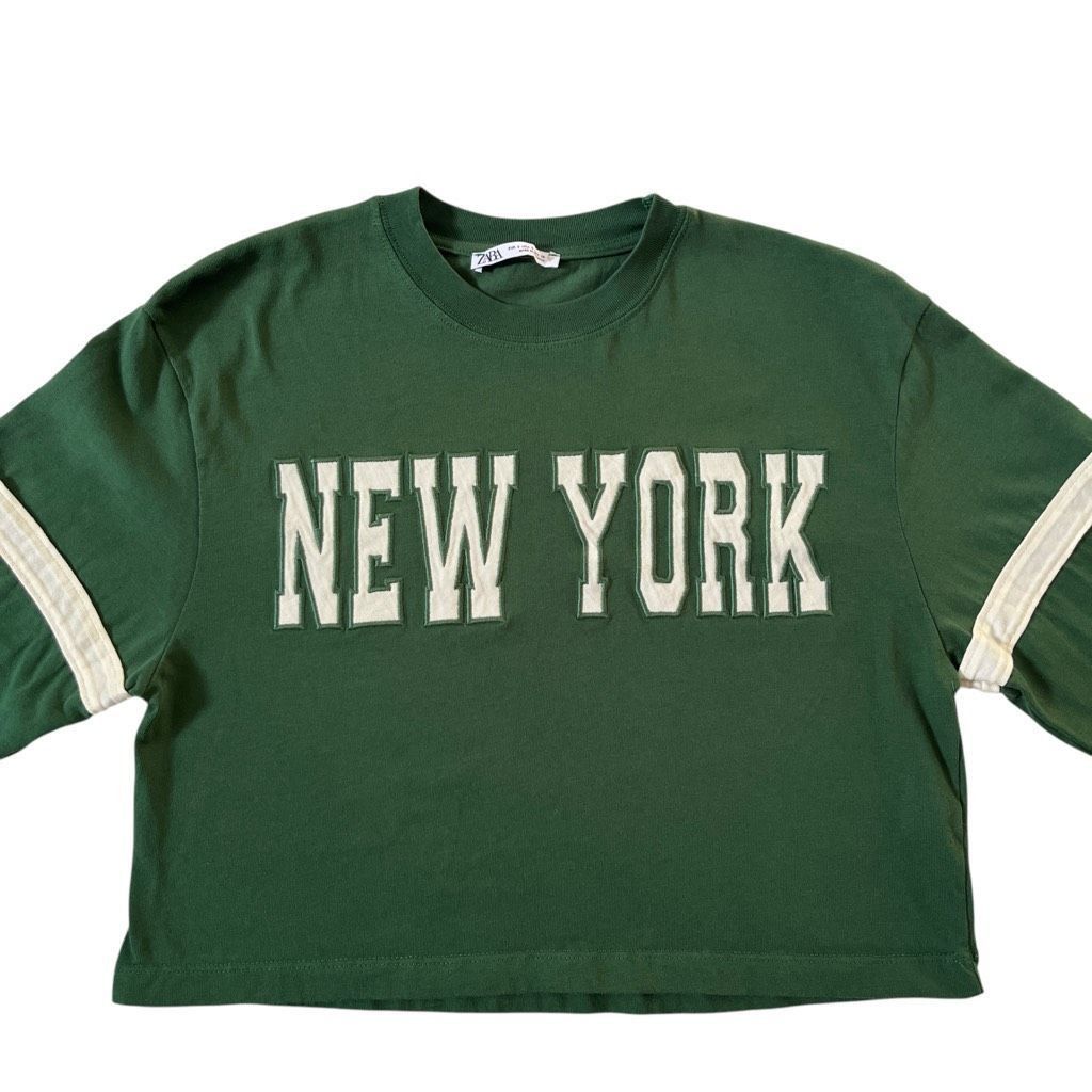 Zara ZARA New York Green Cropped Long Sleeve Top Size S / US 4 / IT 40 - 7 Thumbnail