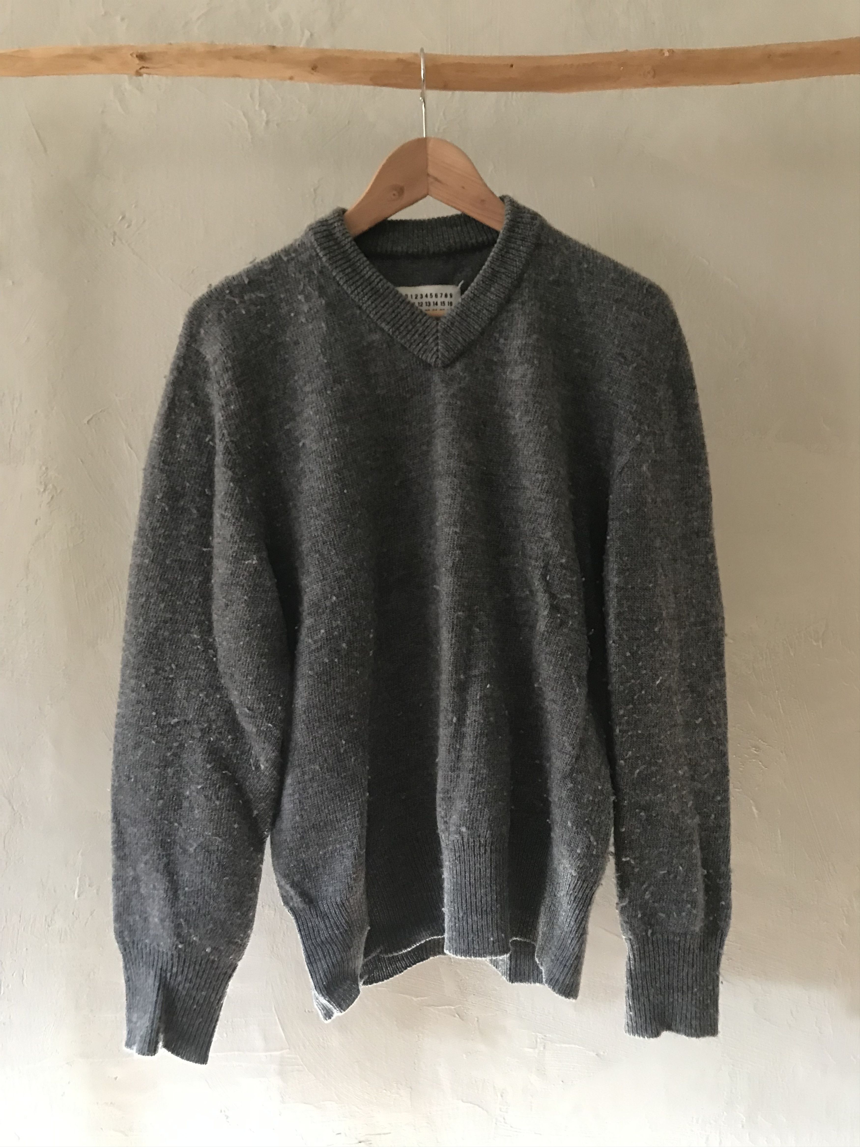 image of Maison Margiela Aw05 Vintage Martin Margiela Knitted Grey V-Neck Sweater, Men's (Size Large)
