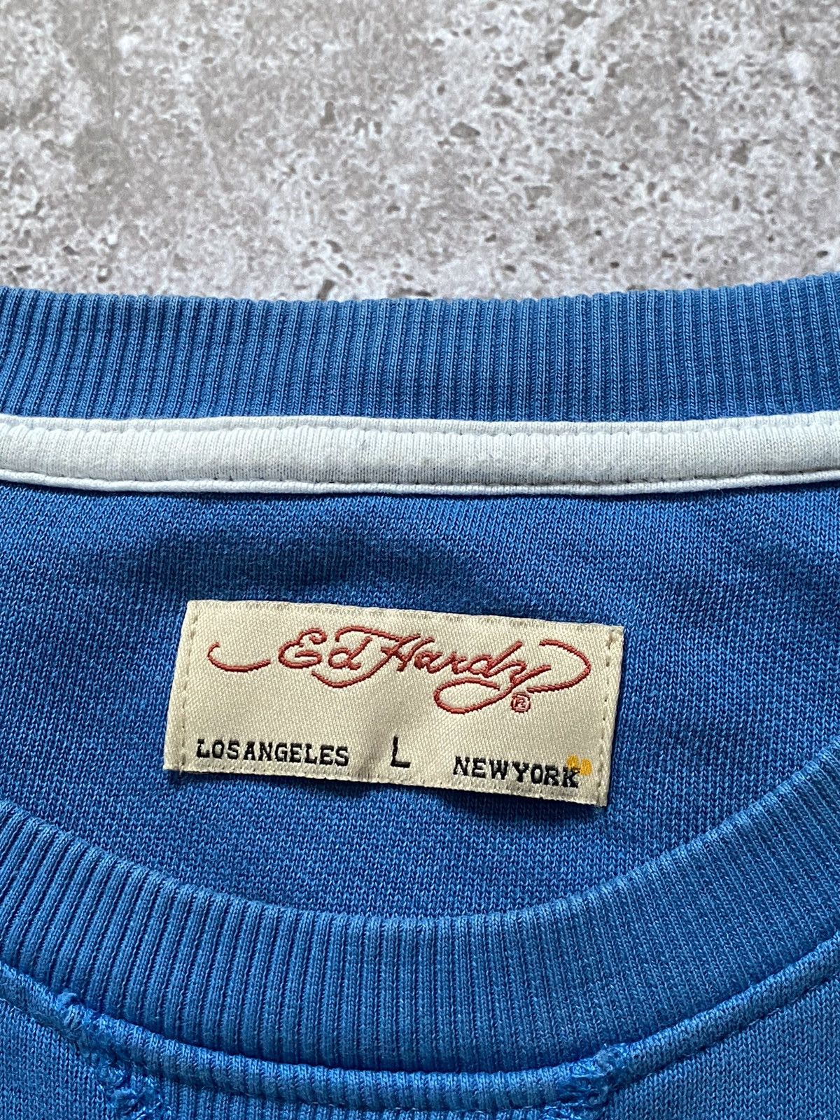 Ed Hardy × Japanese Brand × Vintage Ed Hardy Blue Colour-Block Sweatshirt Size US L / EU 52-54 / 3 - 4 Thumbnail