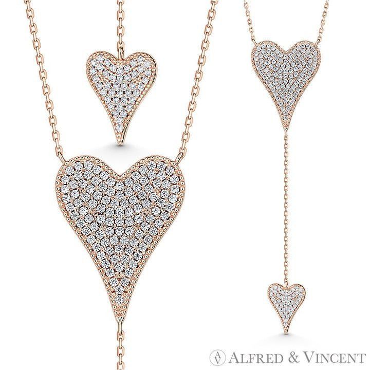 Other Large Heart & Small Drop-Heart CZ Crystal Pave Necklace Size ONE SIZE - 1 Preview