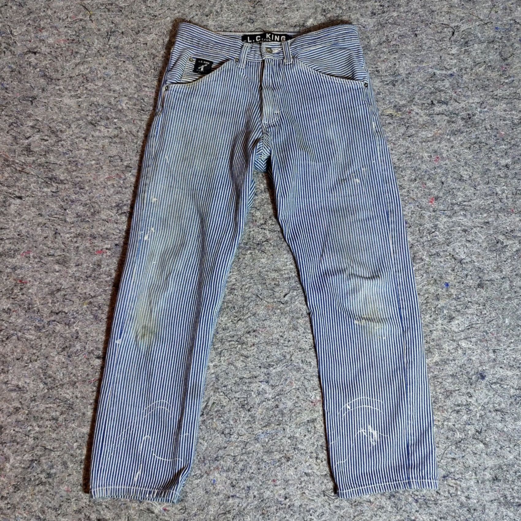 L.C. King Work Pants Mens 28x28 Blue Hickory Stripe Painter Carpenter Distressed Cotton, Men's — image 5 of 6