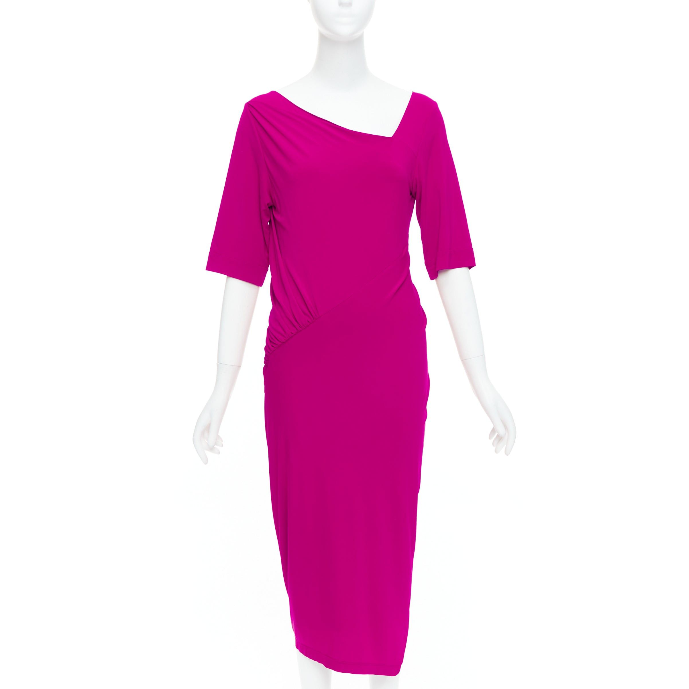 Donna Karan DONNA KARAN berry pink asymmetric neck tuck draped midi dress L Size M / US 6-8 / IT 42-44 - 1 Thumbnail