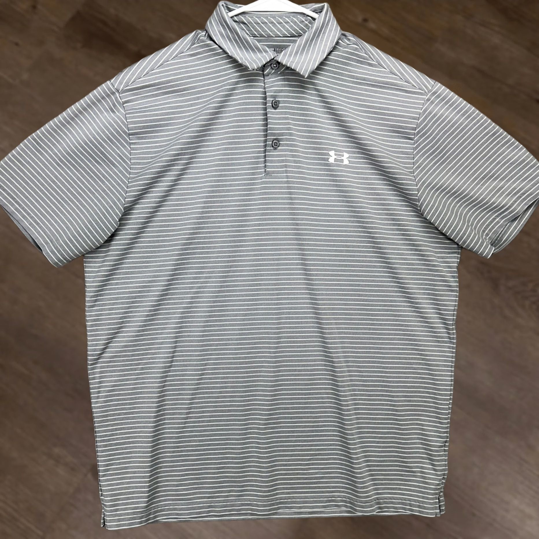 Under Armour Under Armour HeatGear Polo Mens Golf XL Striped Short Sleeve Gray Breathable Stretch Rugby Logo Size US XL / EU 56 / 4 - 1 Thumbnail