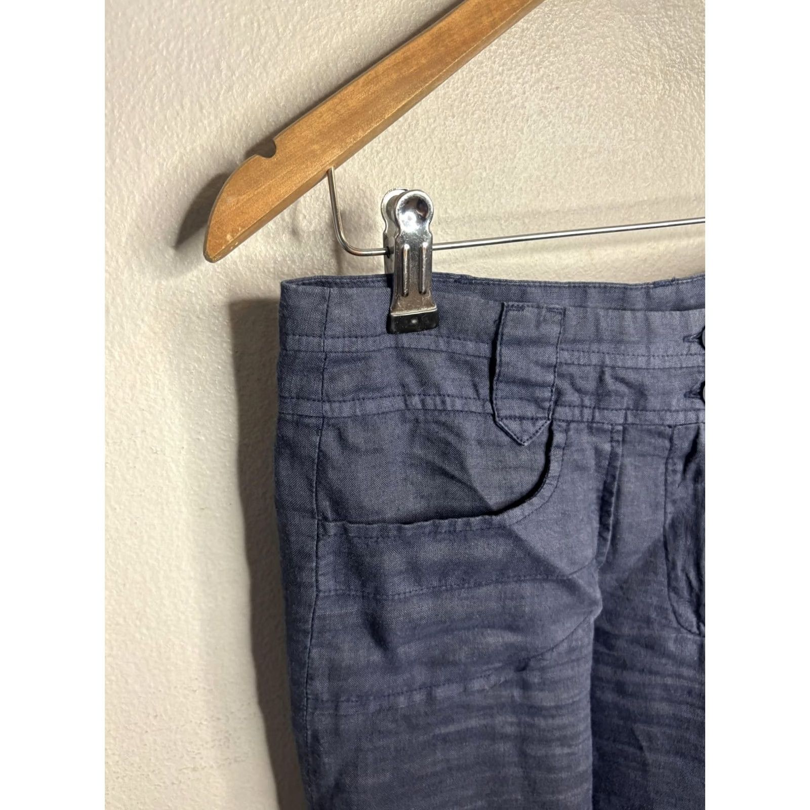 Vintage Puro Lino Pants Womens Small Blue Linen Casual Wide Leg Lightweight Summer Size 28" / US 6 / IT 42 - 2 Thumbnail