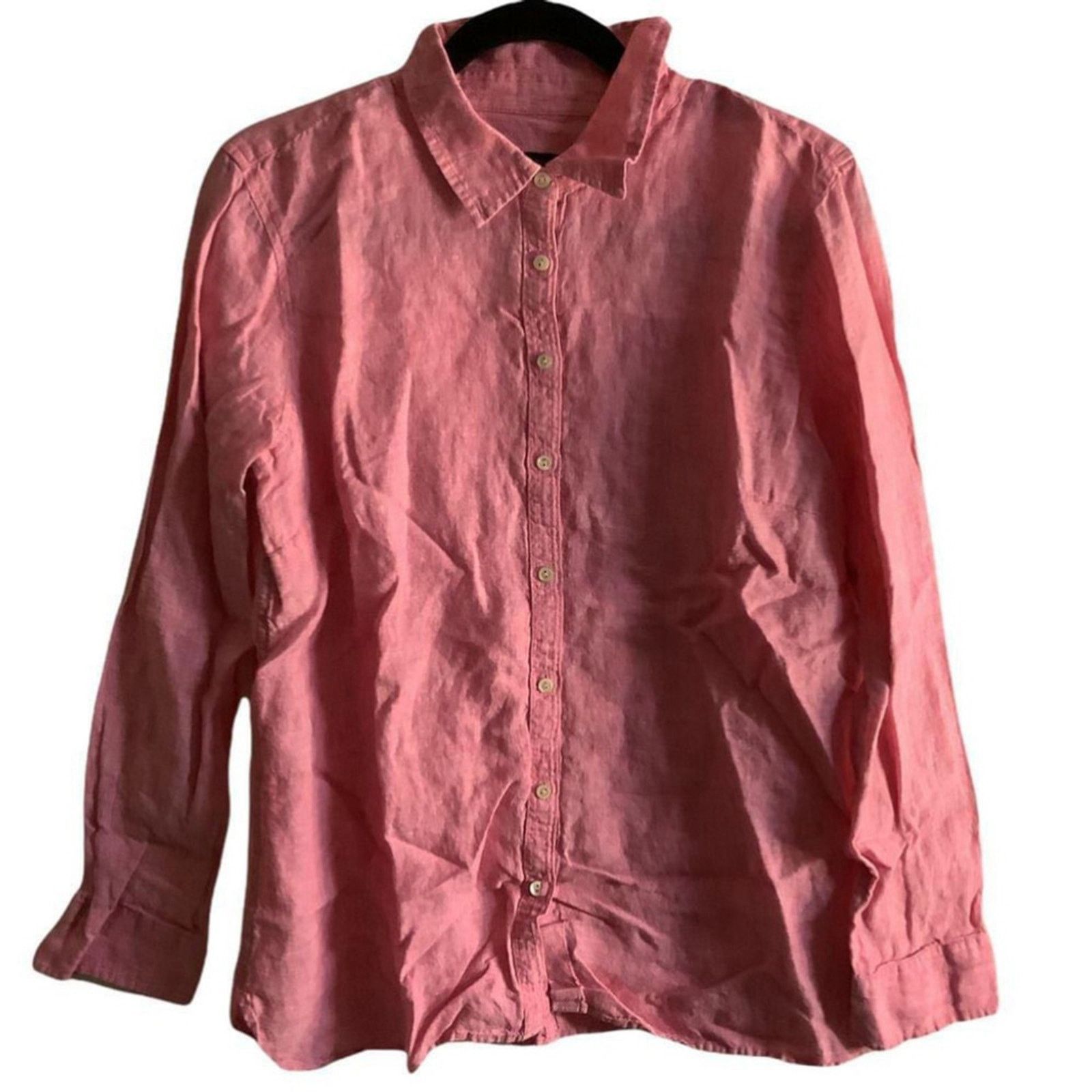 Other Classic Linen Button-Up Shirt Pink Talbots Large Size L / US 10 / IT 46 - 2 Thumbnail