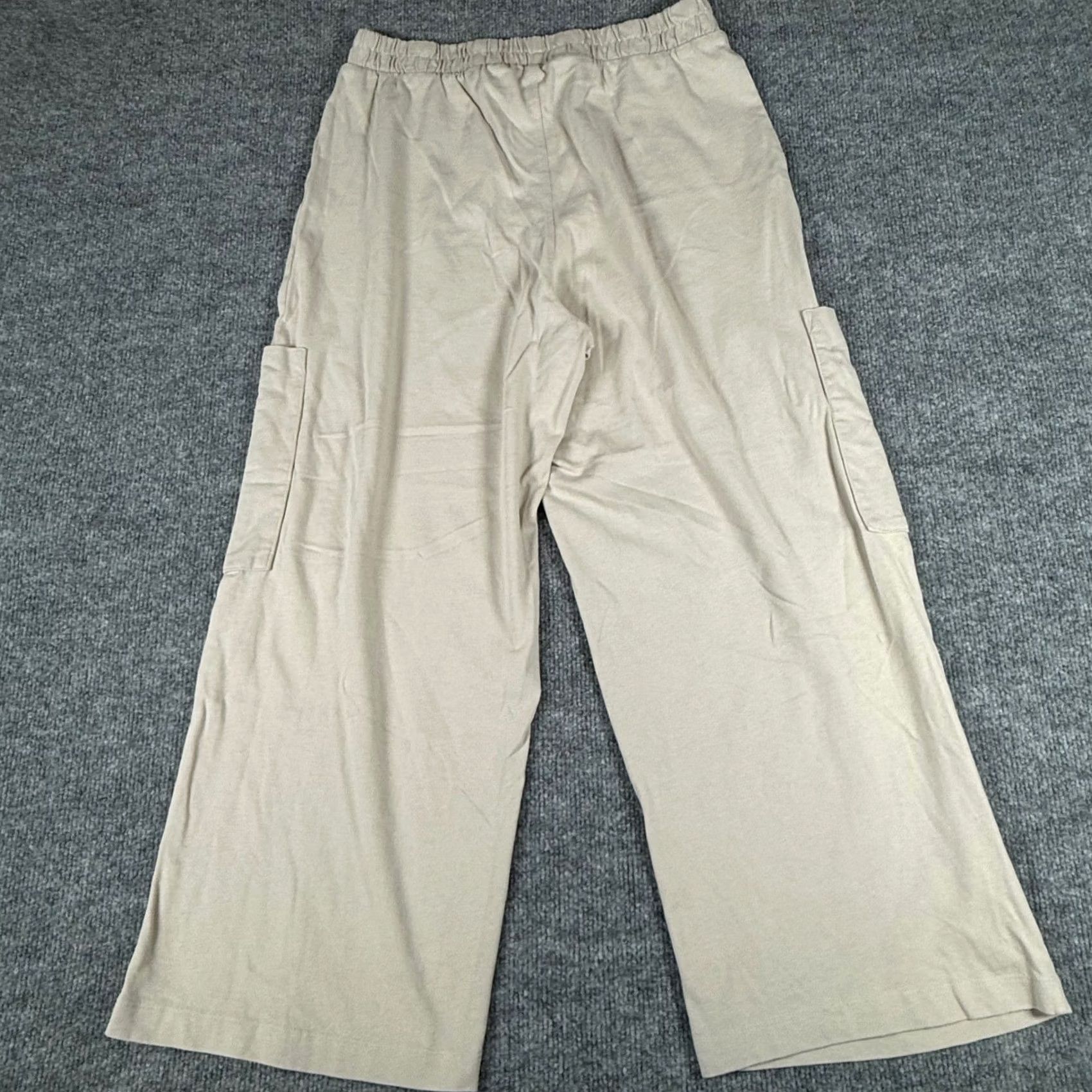 Zara ZARA Cargo Pants Womens Beige Wide-Leg Elastic Waist Casual Relaxed Fit Boho Pants - Zara Ladies Knit Cotton Size 36" / US 14 / IT 50 - 3 Thumbnail