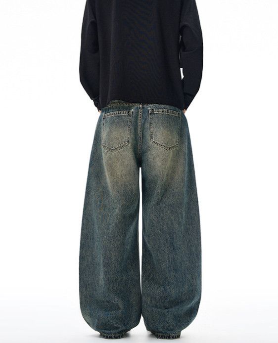Japanese Brand Men's Washed Cleanfit Loose-fit Distressed Curved Jeans Y2K Size US 32 / EU 48 - 4 Thumbnail