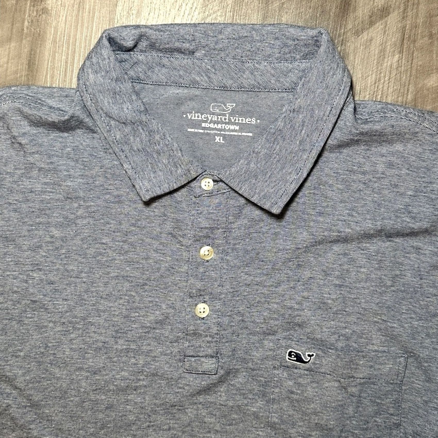 Vineyard Vines Vineyard Vines Edgartown Heather Striped Polo XL Men Navy Blue Cotton Polyester Spandex 57/38/5 Regular Shirt Mens Size US XL / EU 56 / 4 - 5 Thumbnail