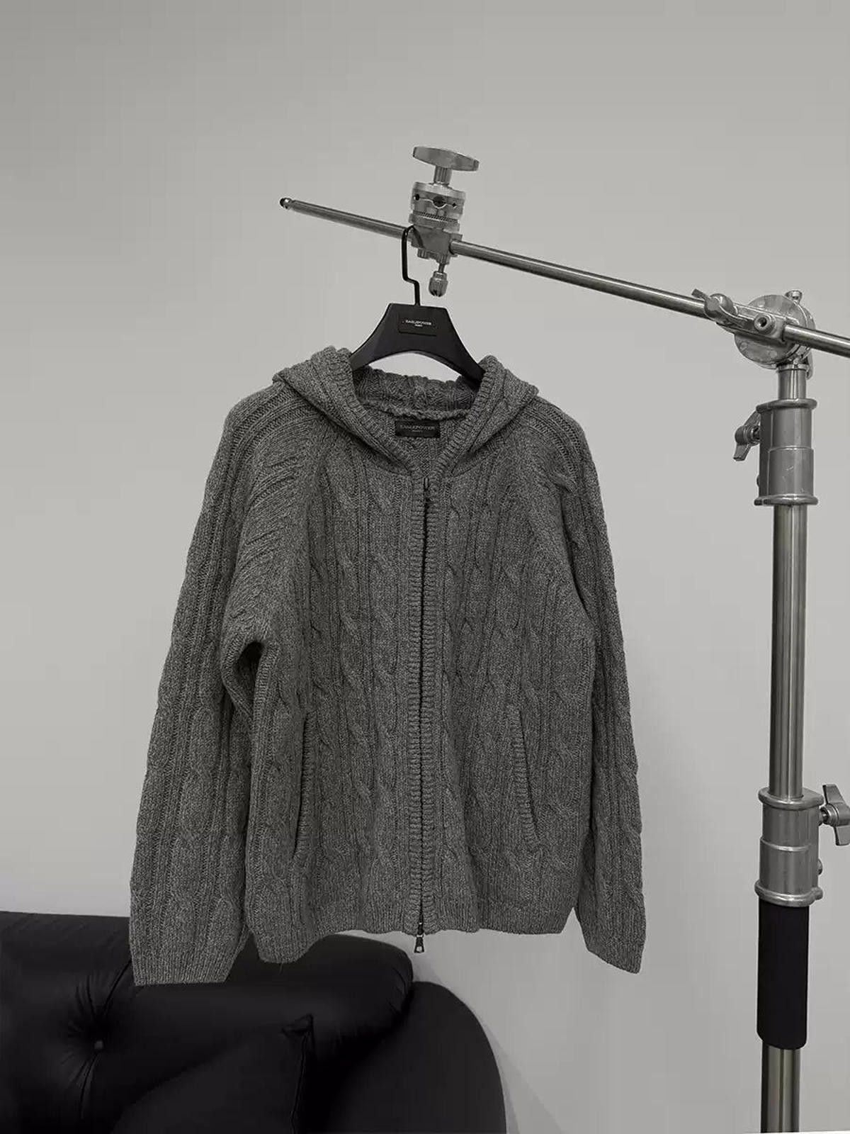 Other Gray Cable Knit Hooded Zip-Up Sweater, Cozy Pullover Hoodie Size US M / EU 48-50 / 2 - 3 Thumbnail