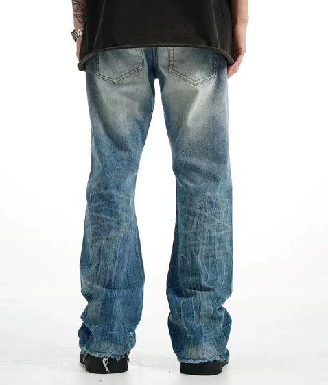 Jean American men's retro gradient washed distressed flared jeans Size US 32 / EU 48 - 4 Thumbnail