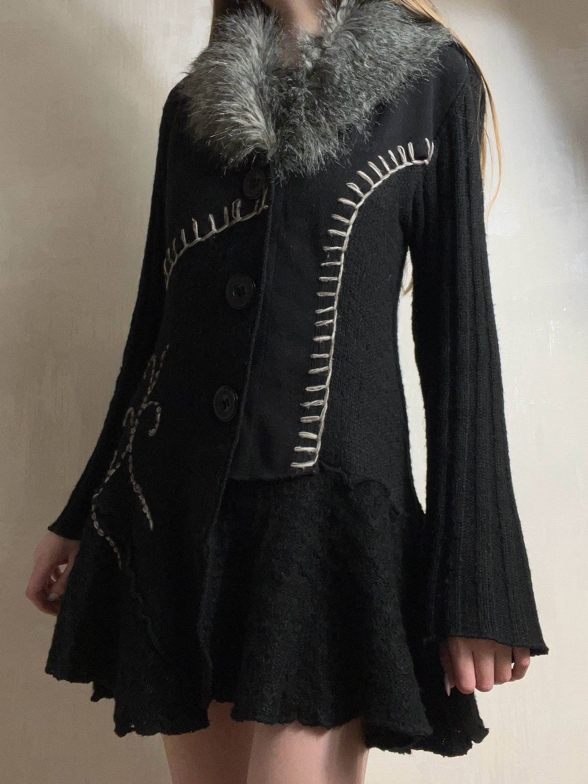 Vintage Joe Browns Archive Whimsigoth Faux Fur Knit Cardigan Size L / US 10 / IT 46 - 2 Thumbnail
