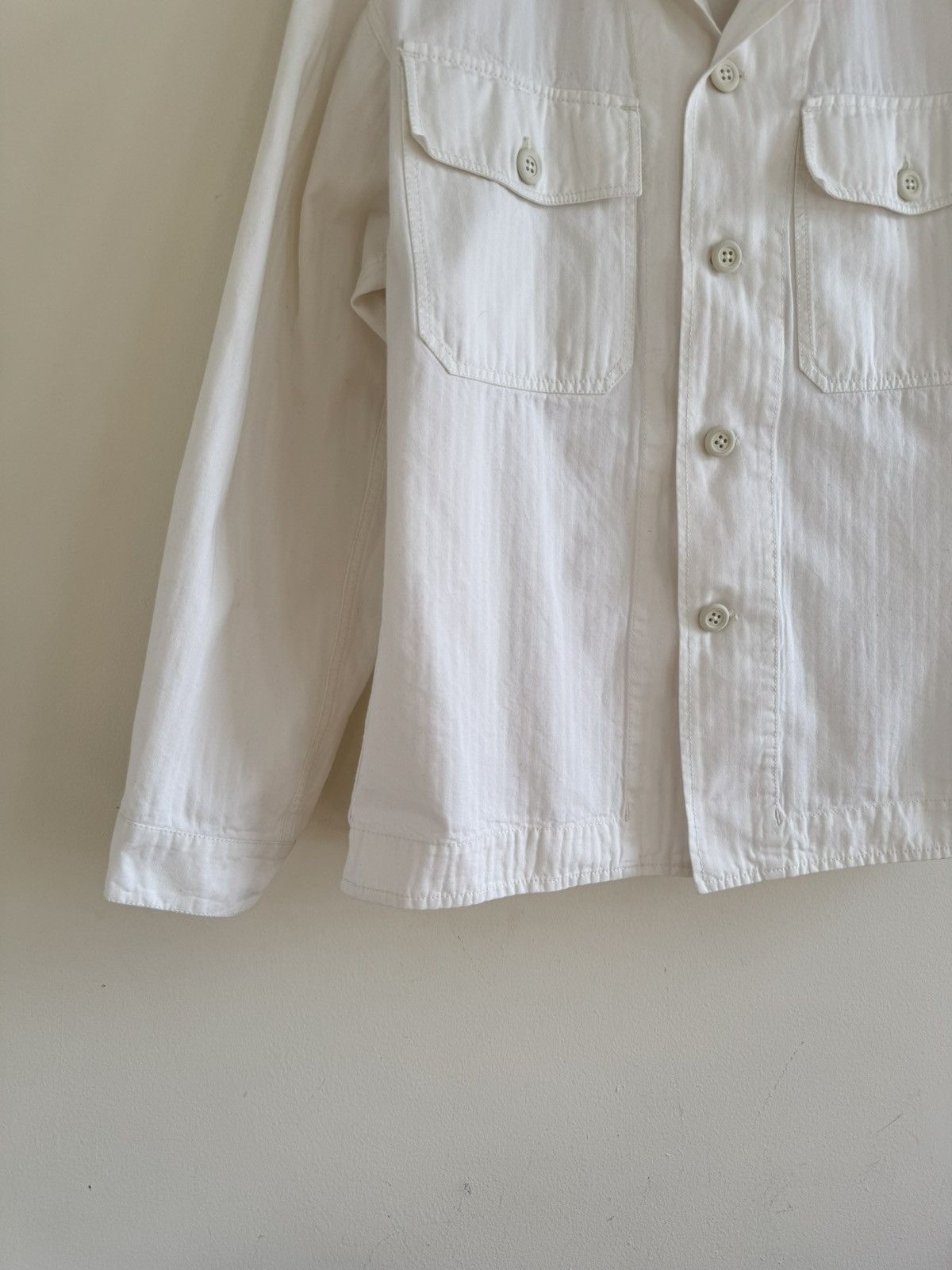 3MAN 3Man White Herringbone Button Chore Jacket Med/Large UK Size US M / EU 48-50 / 2 - 3 Thumbnail